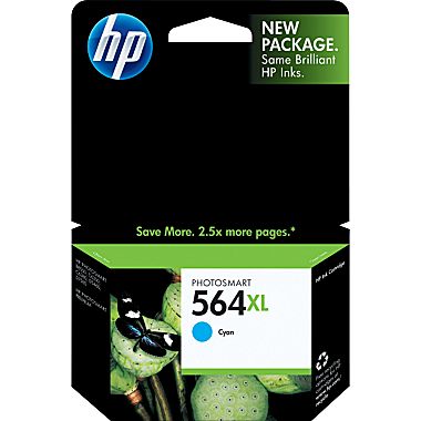 HP Genuine CB323WN (564XL) OEM High Capacity Cyan Inkjet Cartridge, 750 Page Yield