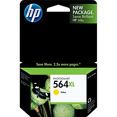 HP Genuine CB325WN (564XL) OEM High Capacity Yellow Inkjet Cartridge, 750 Page Yield